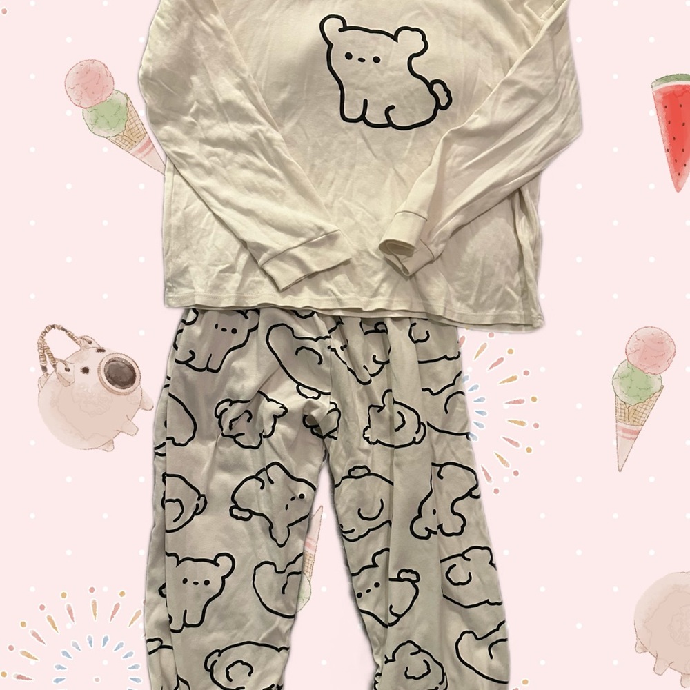 Adorable White Bear Print Kids Pajamas